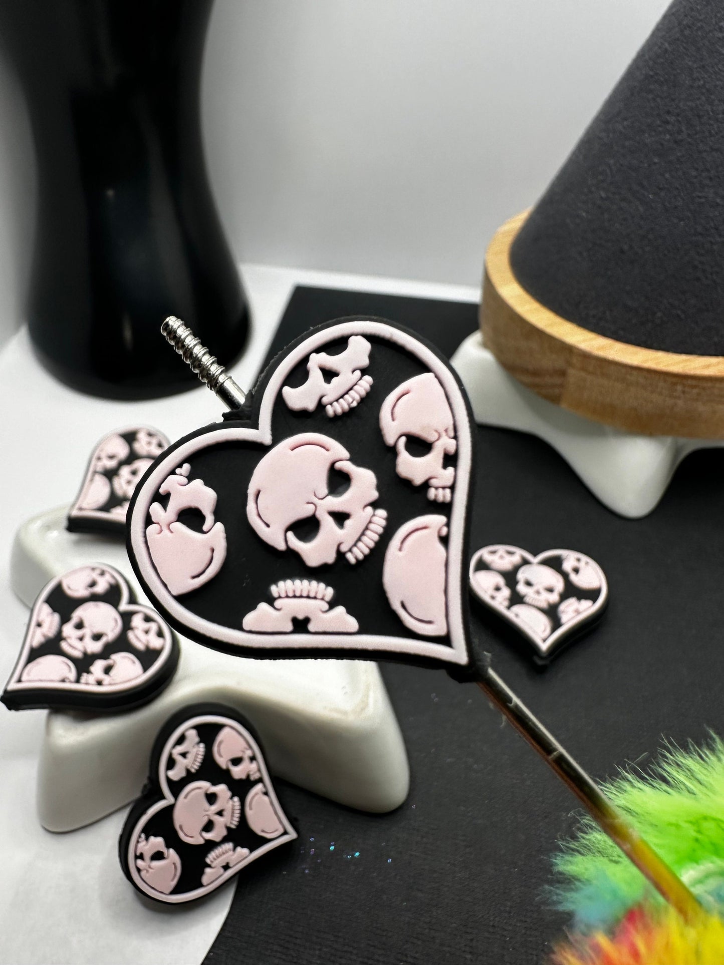 Lt pink skull heart silicone bead for pens, crafting beads, supplies, focal, silicone supply bead, silicone focal for beadable items, bead