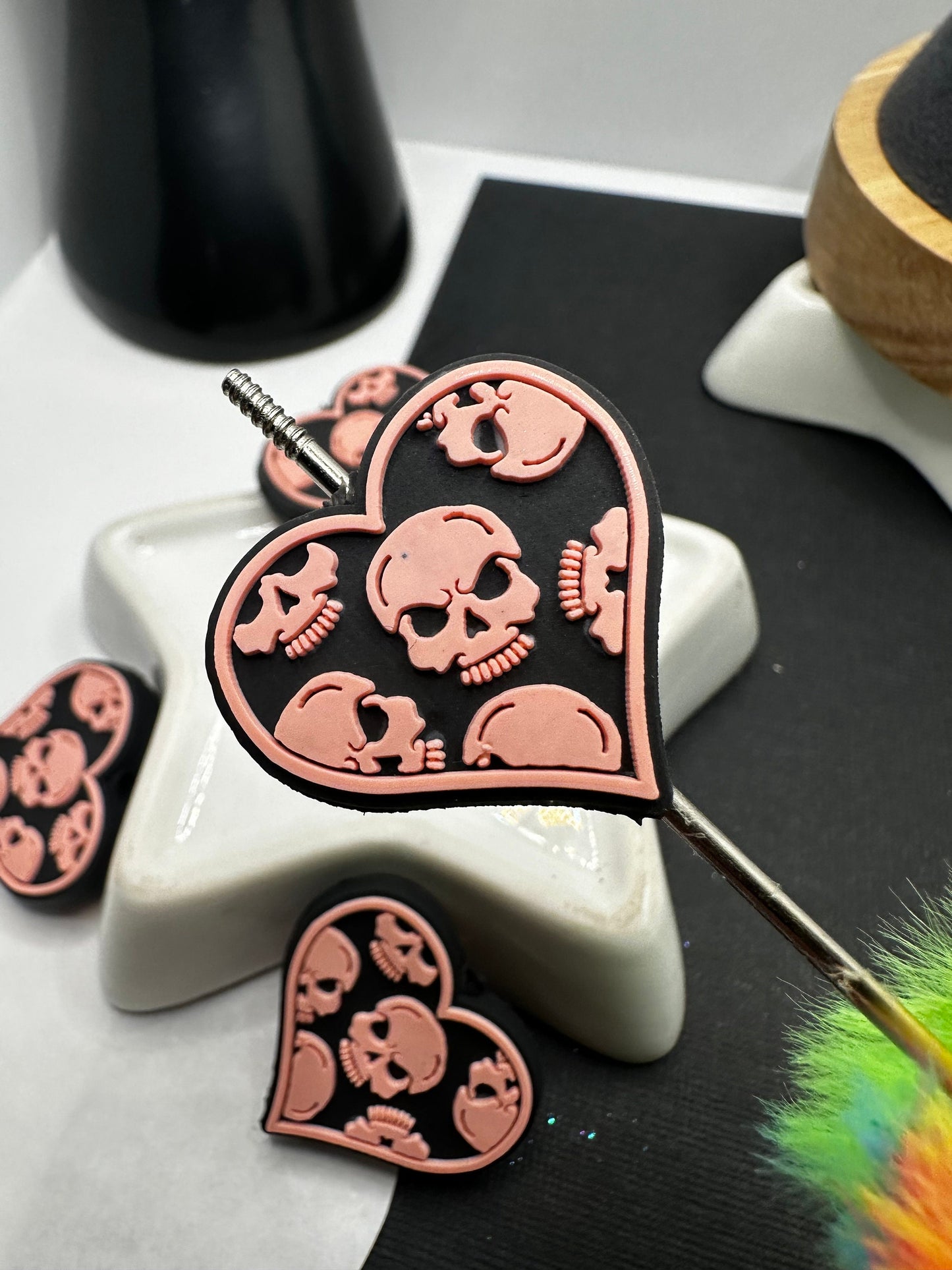 Pink skull heart silicone bead for pens, crafting beads, supplies, focal, silicone supply bead, silicone focal for beadable items, beadable