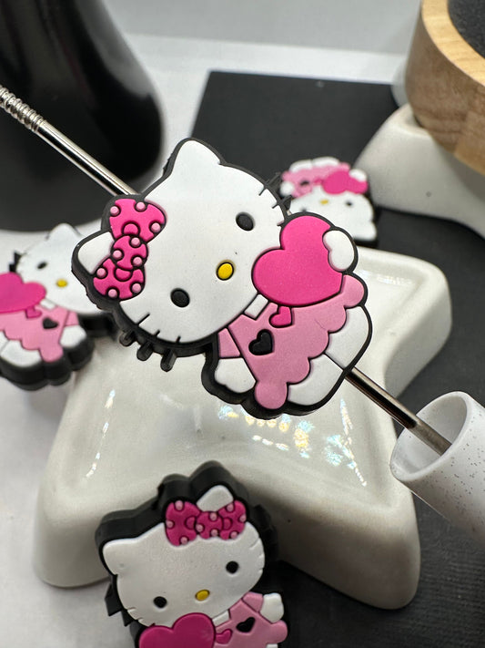 Silicone focal bead, hk kitty bead, cute bead for pens, bead for beadable items, kitty HK bead double sided silicone bead 31.5mm