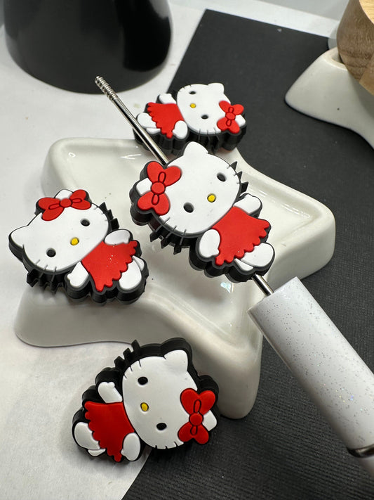 Silicone focal bead, hk kitty bead, cute bead for pens, bead for beadable items, kitty HK bead double sided silicone bead 33mm