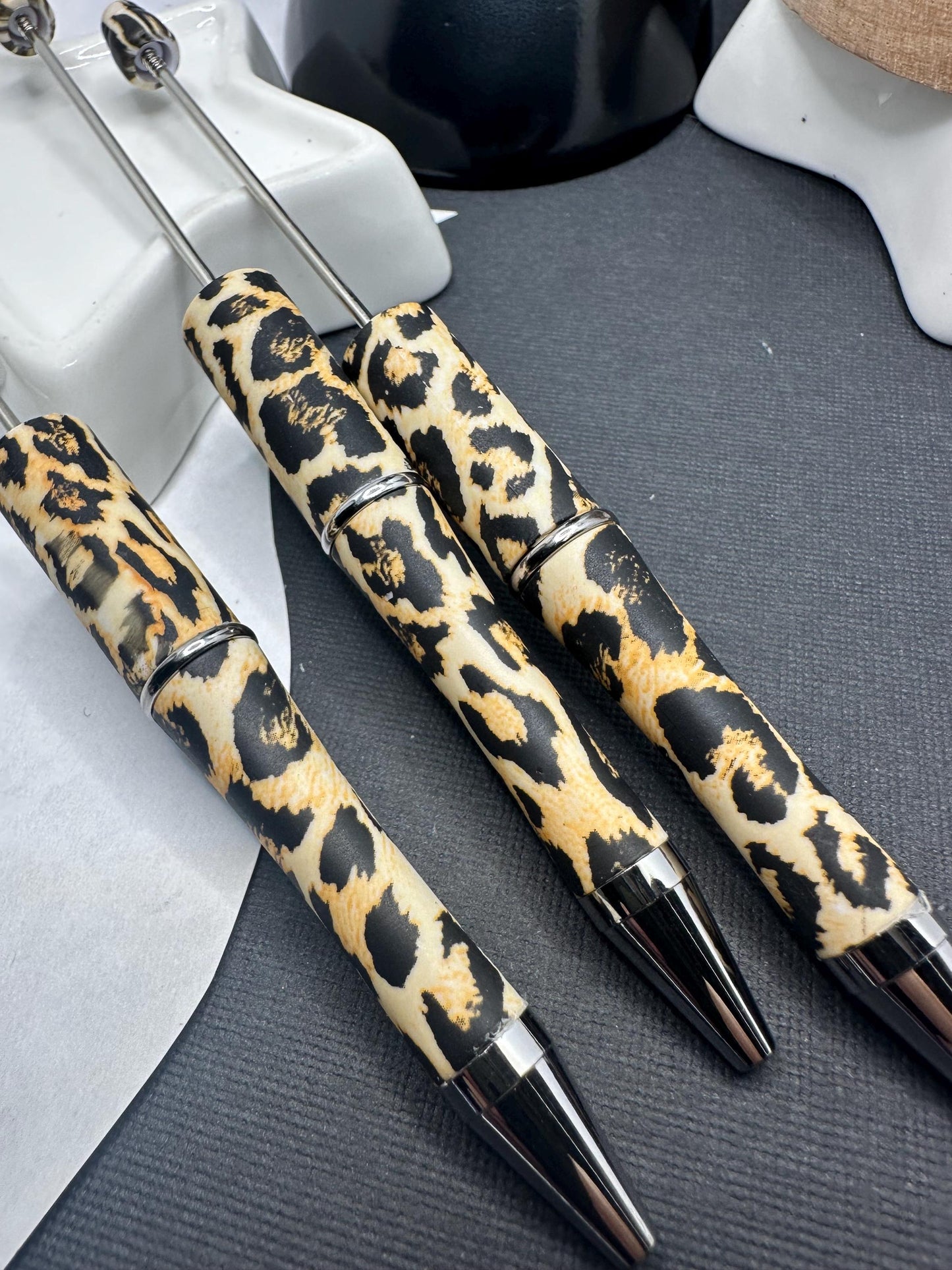 Tan Animal print, Beadable pen blank, black ink, pen for silicone beads, for acrylic beads, pens for crafting, beadable blanks supplies