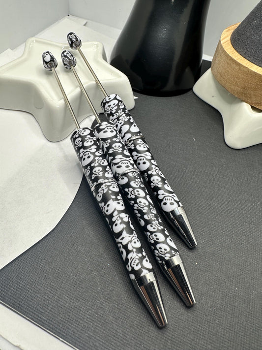 Skull Pen Blanks, Beadable pen blank, black ink, pen for silicone beads, for acrylic beads, pens for crafting, beadable blanks supplies