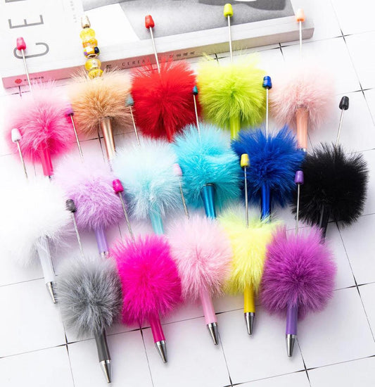 Faux Fur Fluff Pens, Beadable pen blank, black ink, pen for silicone beads, for acrylic beads, pens for crafting, beadable blanks supplies