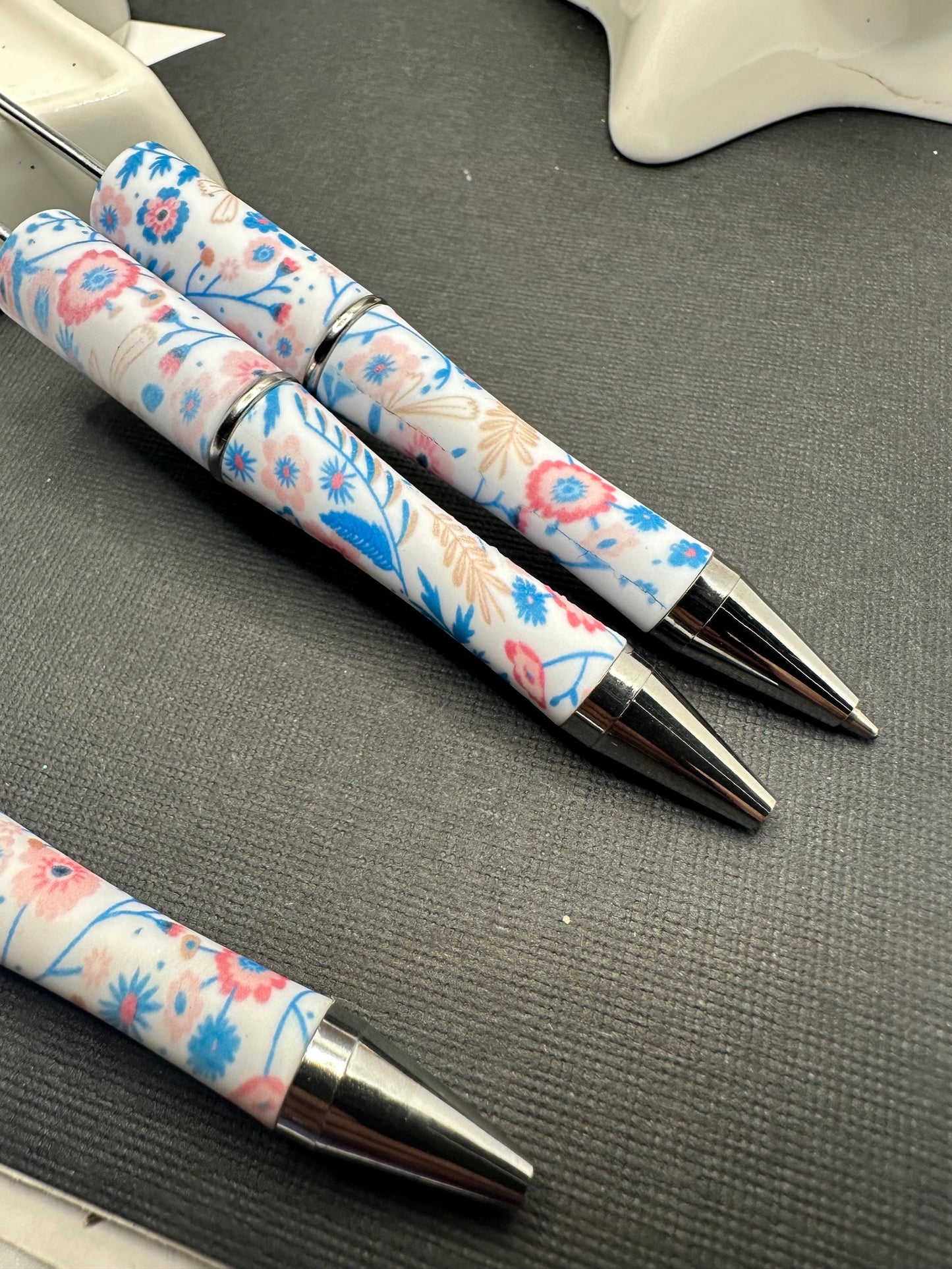 Blue pink Floral Pen, Beadable pen blank, black ink, pen for silicone beads, for acrylic beads, pens for crafting, beadable blanks supplies