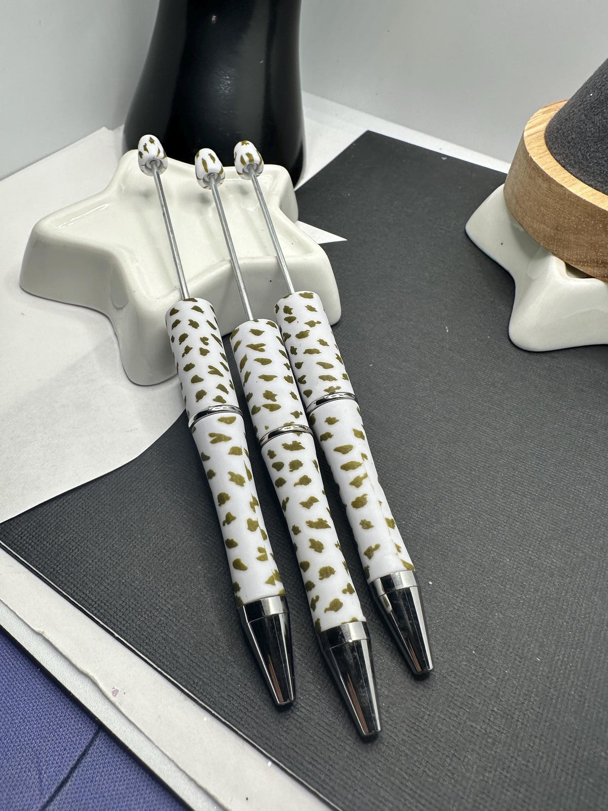 Gold Splotch Pattern, Beadable pen blank, black ink, pen for silicone beads, for acrylic beads, pens for crafting, beadable blanks supplies