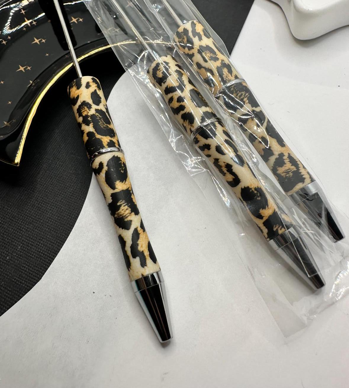 Tan Animal print, Beadable pen blank, black ink, pen for silicone beads, for acrylic beads, pens for crafting, beadable blanks supplies