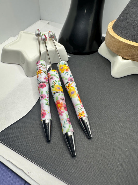 Tropical Floral, Beadable pen blank, black ink, pen for silicone beads, for acrylic beads, pens for crafting, beadable blanks supplies