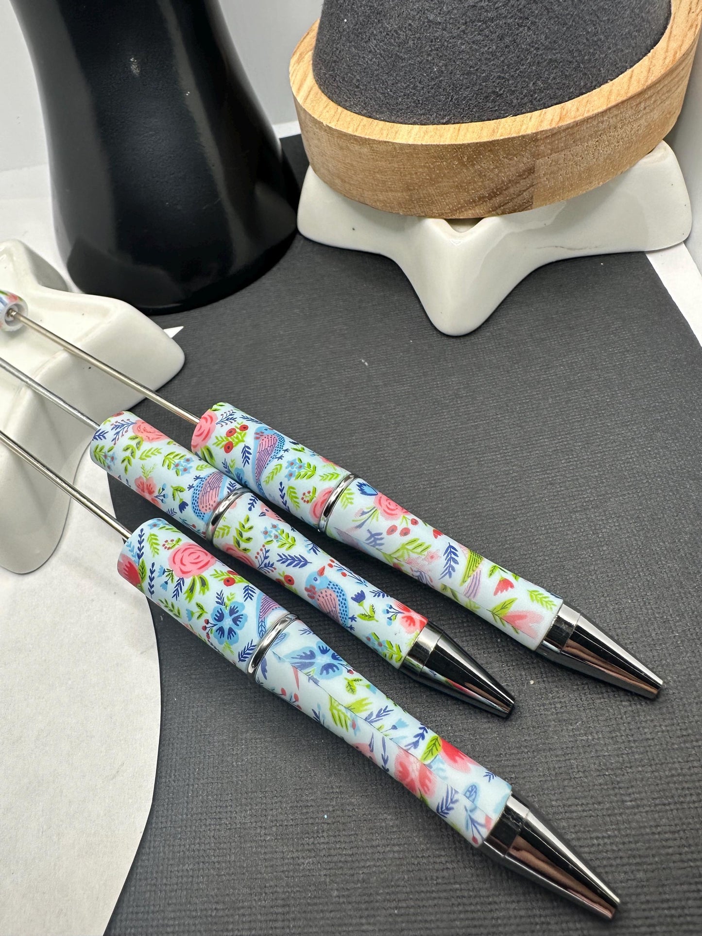 Birds Floral, Beadable pen blank, black ink, pen for silicone beads, for acrylic beads, pens for crafting, beadable blanks supplies