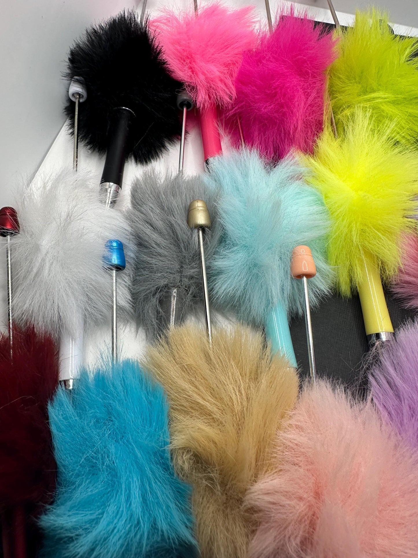 Faux Fur Fluff Pens, Beadable pen blank, black ink, pen for silicone beads, for acrylic beads, pens for crafting, beadable blanks supplies