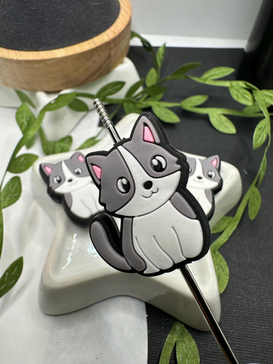 Grey and white cat, Silicone focal bead, silicone bead, silicone bead for pens, crafting beads, supplies silicone supply bead 30mm