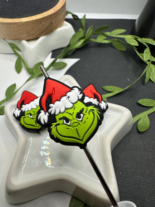 Green Grinch guy bead, Silicone focal bead, cute bead for pens, bead for beadable items, bead double sided silicone bead 28mm