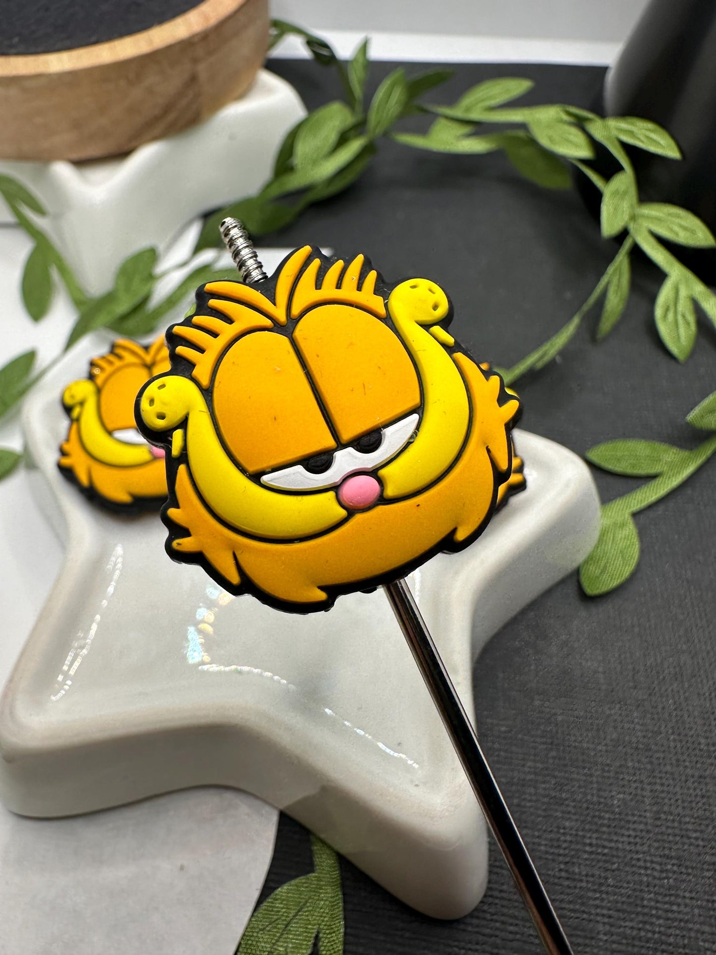 Fat Orange Cat bead, Silicone focal bead, cute bead for pens, bead for beadable items, bead double sided silicone bead 26mm