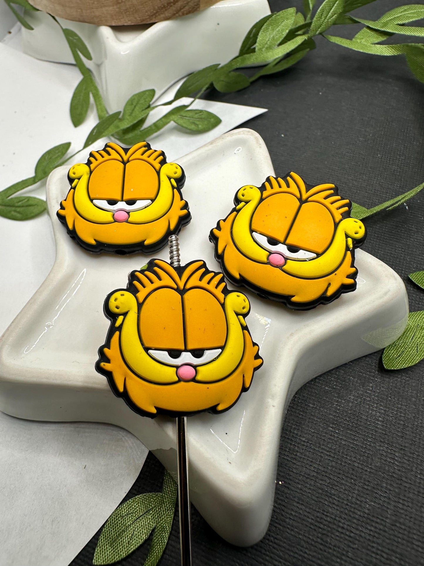 Fat Orange Cat bead, Silicone focal bead, cute bead for pens, bead for beadable items, bead double sided silicone bead 26mm