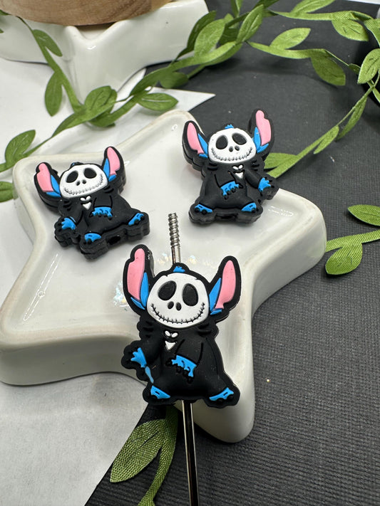 Blue Alien Jack Skeleton Costume, Silicone focal bead, cute bead for pens, bead for beadable items, bead double sided silicone bead 28mm