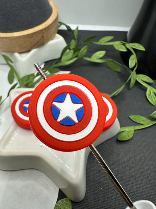 Super Hero shield Star Bead, Silicone focal bead, cute bead for pens, bead for beadable items, bead double sided silicone bead 28mm