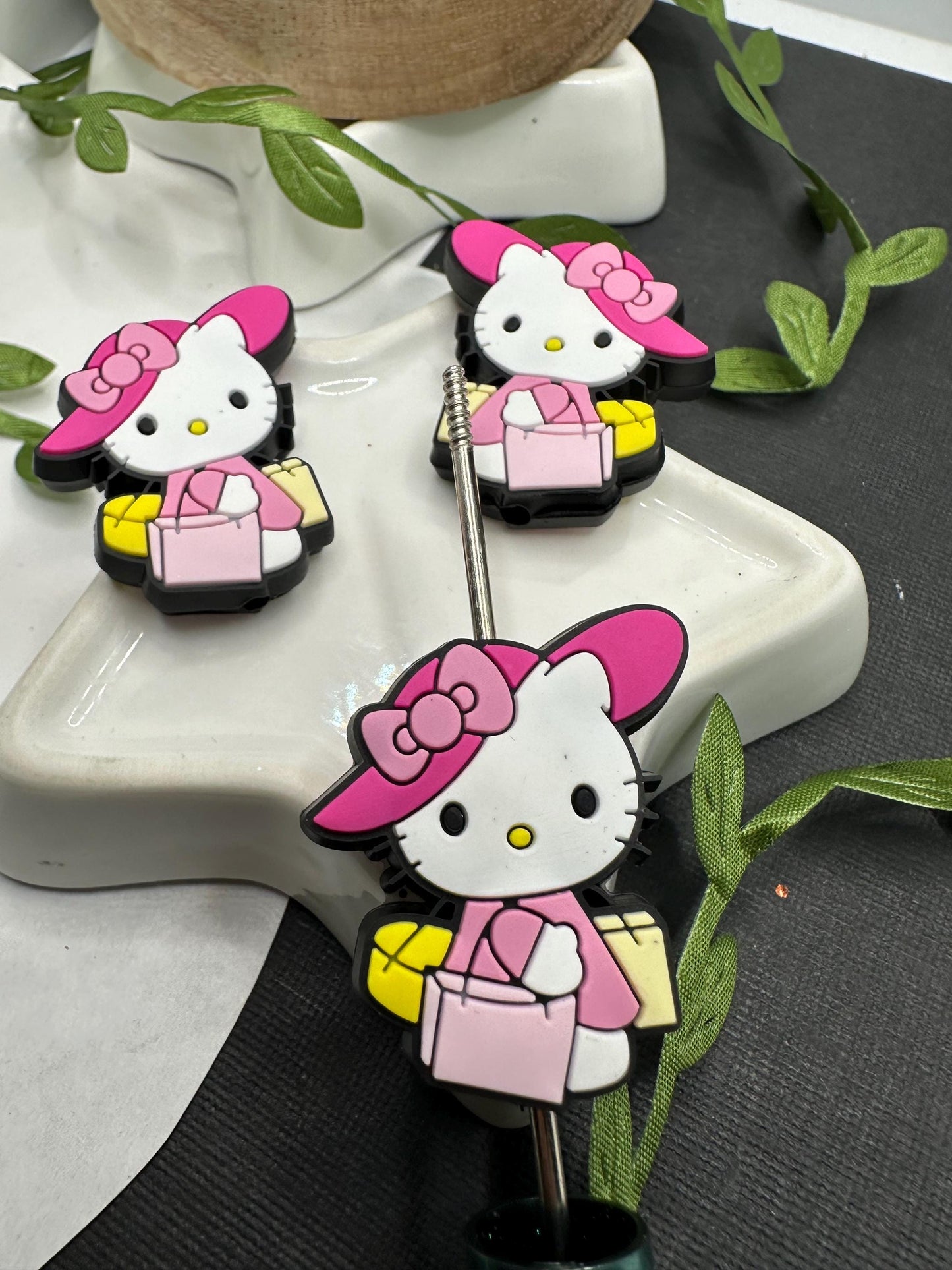 Kitty Shopaholic HK Silicone focal bead, silicone bead, silicone bead for pen, crafting beads, supplies, focal, silicone supply bead 34mm