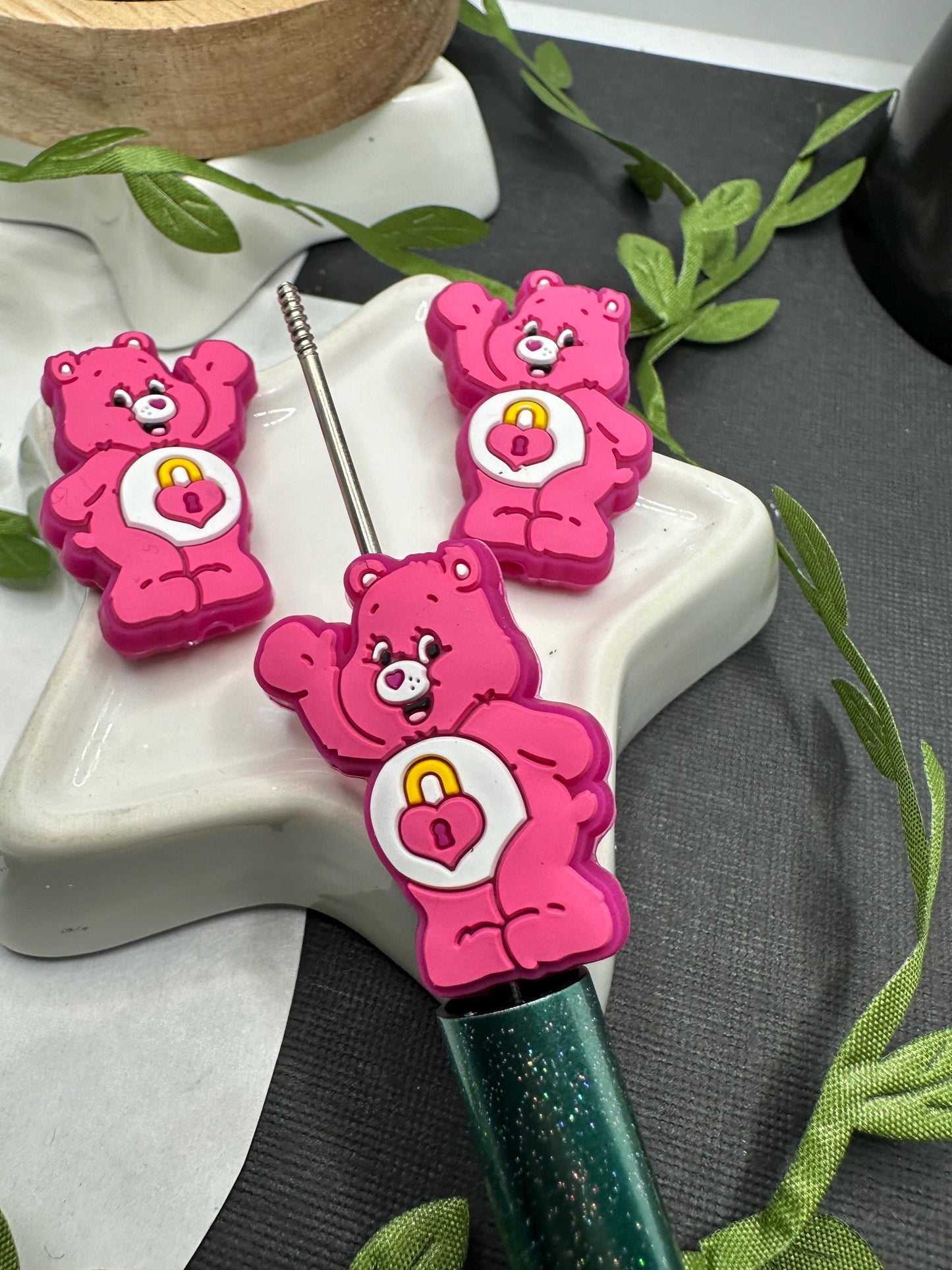 Care Bear secret bear Silicone focal bead, silicone bead, silicone bead for pen, crafting beads, supplies, focal, silicone supply bead 34mm