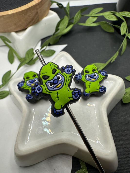 Blue Alien oogie costume, Silicone focal bead, cute bead for pens, bead for beadable items, bead double sided silicone bead 22mm