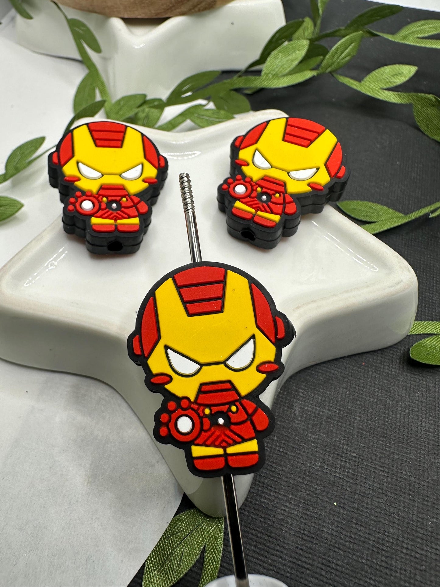 Super Hero Iron Boy Bead, Silicone focal bead, cute bead for pens, bead for beadable items, bead double sided silicone bead 30.5mm