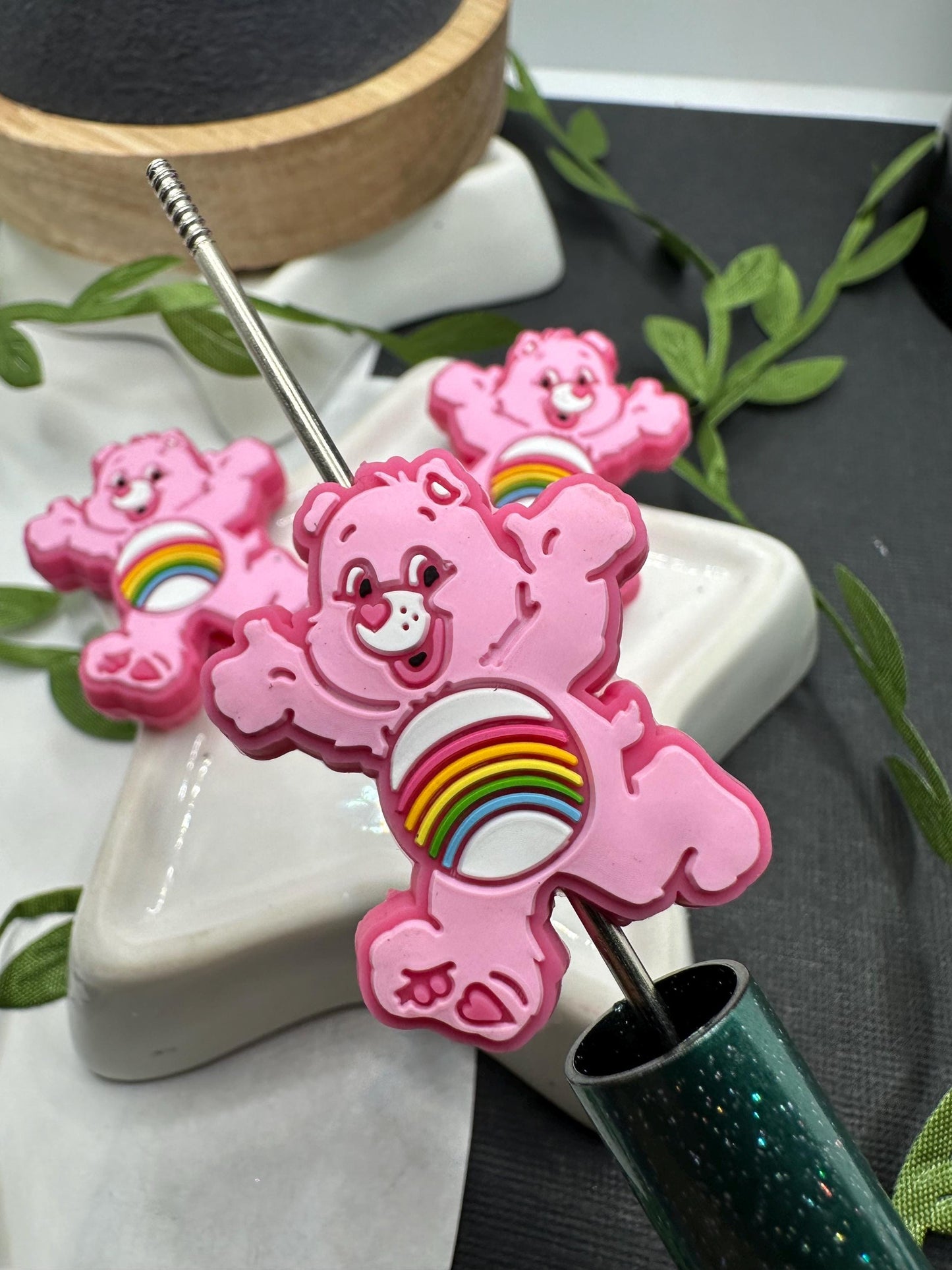 Care Bear Cheer Bear Silicone focal bead, silicone bead, silicone bead for pen, crafting beads, supplies, focal, silicone supply bead 34mm