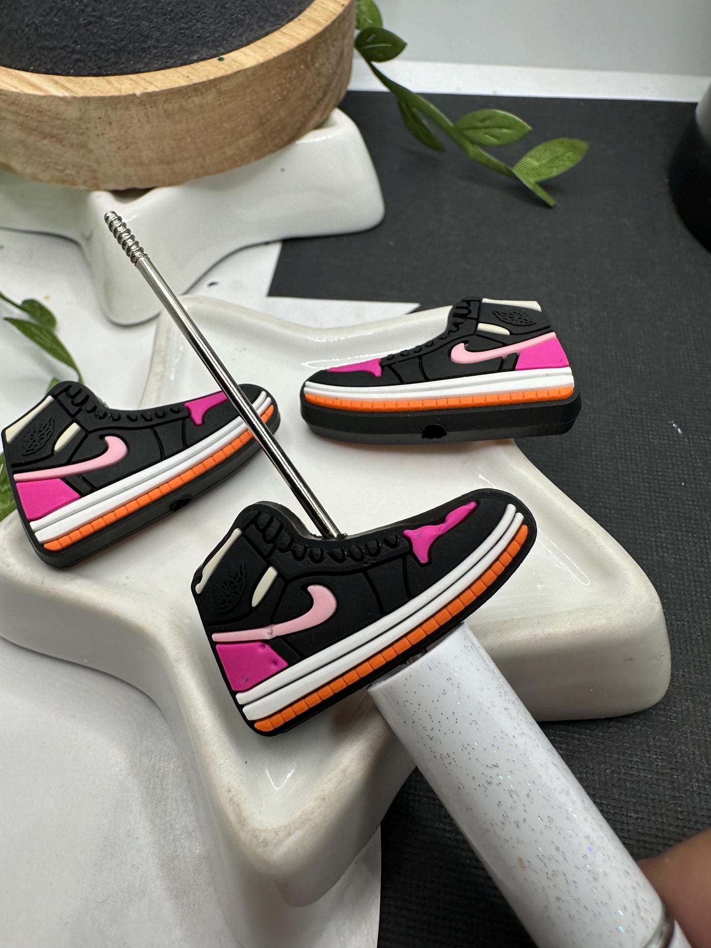 Sneaker shoe Nik Black and Pink, Silicone focal bead, cute bead for pens, bead for beadable items, bead double sided silicone bead 17.5mm