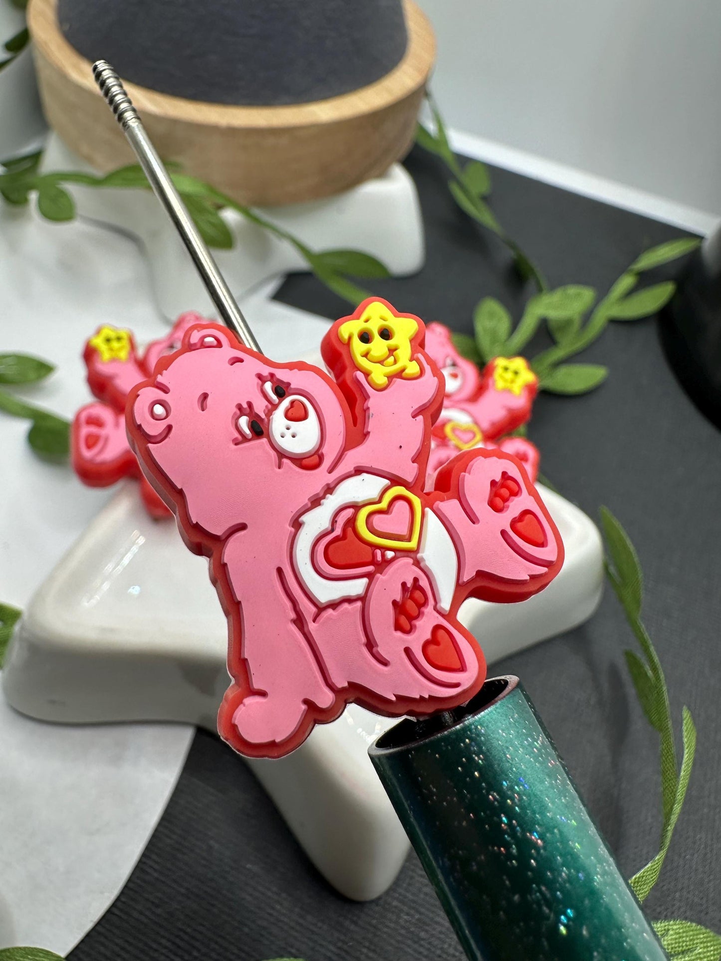 Care Bear love a lot Silicone focal bead, silicone bead, silicone bead for pen, crafting beads, supplies, focal, silicone supply bead 34mm