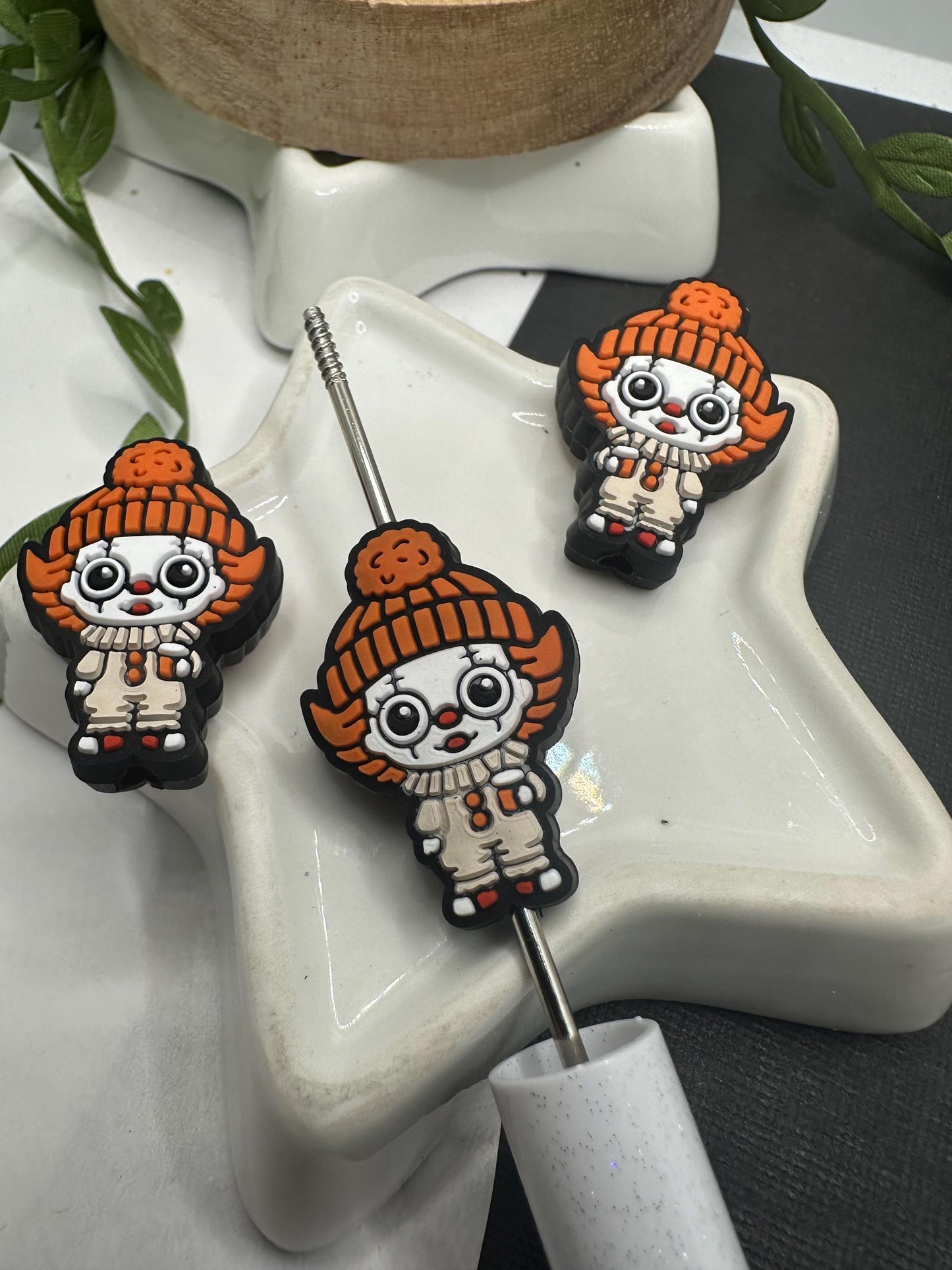 Horror character Clown Fall, Silicone focal bead, cute bead for pens, bead for beadable items, bead double sided silicone bead 29mm