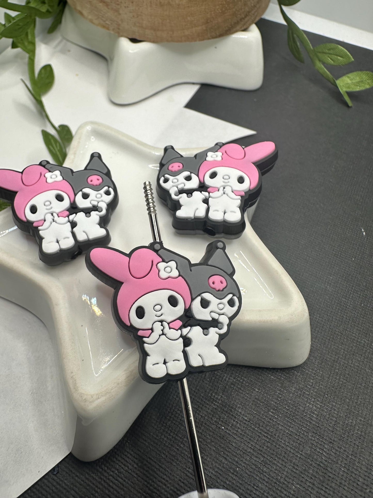 Cartoon duo Japanese melody kuromi, Silicone focal bead, cute bead for pens, bead for beadable items, bead double sided silicone bead 26.5mm