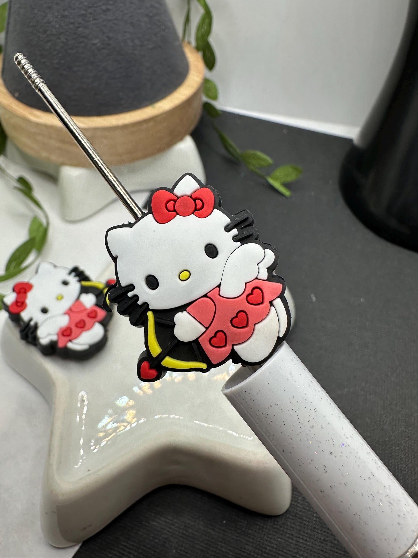 Silicone focal bead, kitty cupid costume bead, cute bead for pens, bead for beadable items, hk bead double sided hello cat silicone bead