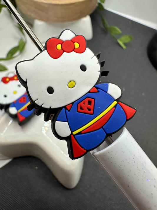 Silicone focal bead, kitty superhero costume bead, cute bead for pens, bead for beadable items, hk bead double sided hello cat silicone bead