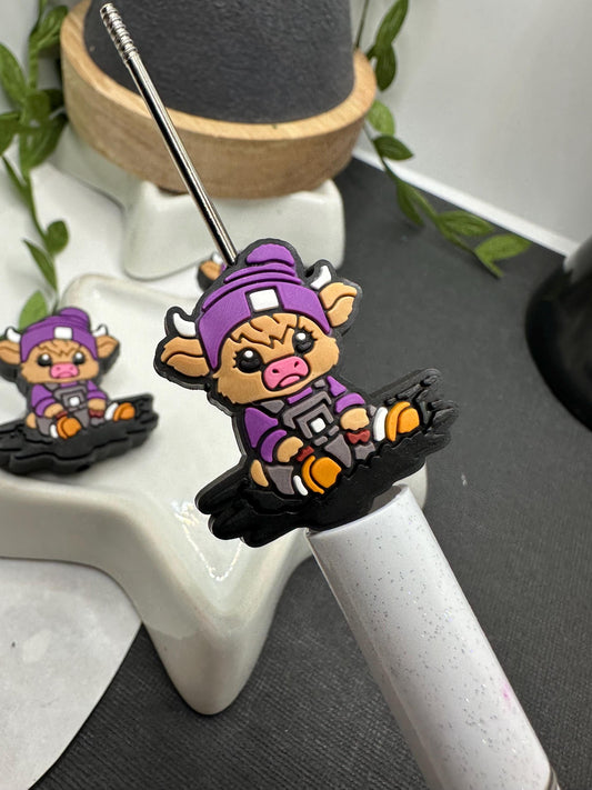 Purple Cow cute bead for pens, crafting beads, supplies, focal, silicone bead, silicone focal for beadable items, beadable supplies 1pc 29mm
