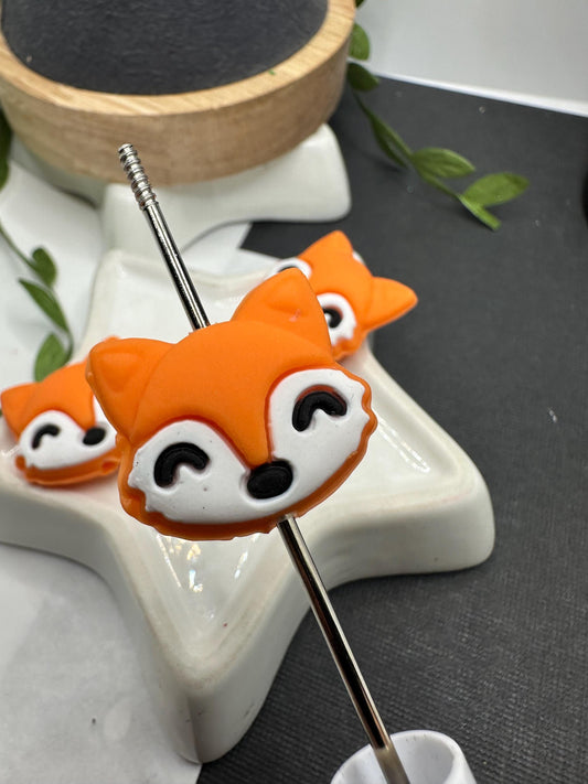 Silicone focal fox head bead, cute orange fox head, fox focal bead, silicone bead for pens, single bead beading supplies, focal bead, 21mm