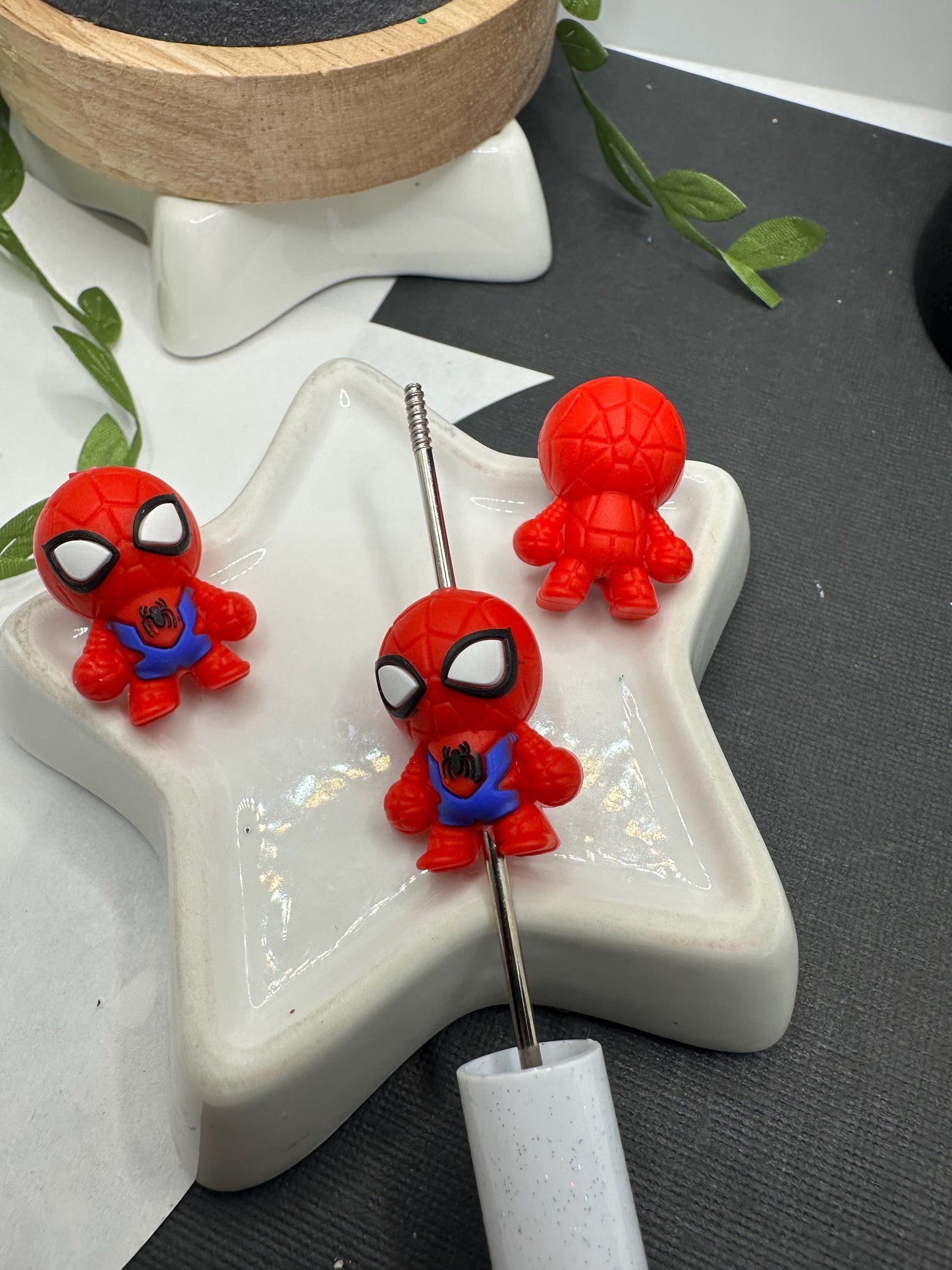 3D Superhero spider, cute silicone hero bead, beads for pens, double sided printed silicone bead, focal bead, crafting bead 24mm