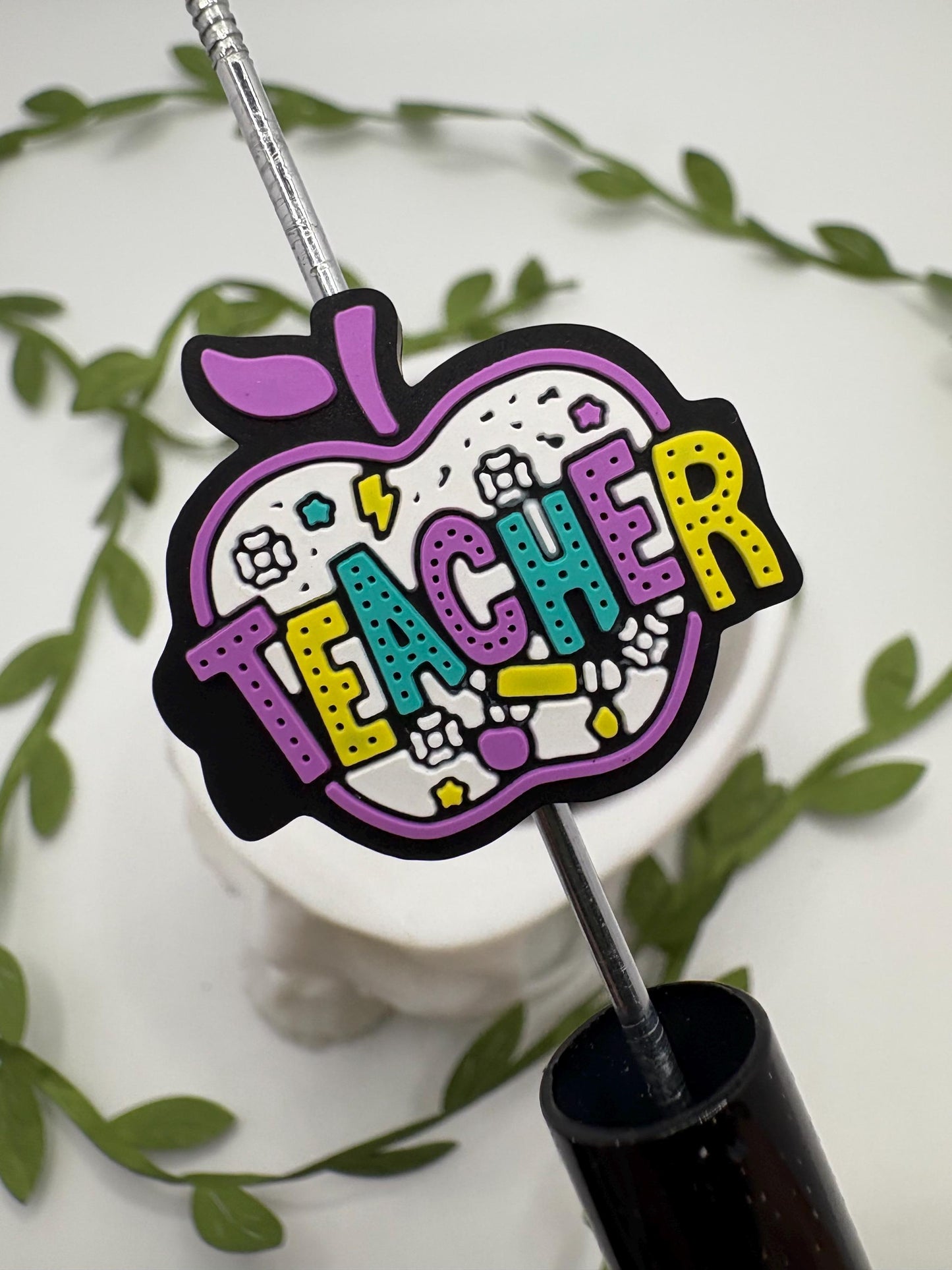 Teacher Apple bead, silicone bead double sided, focal bead, beads for pens, fun beads 1pc, 27mm