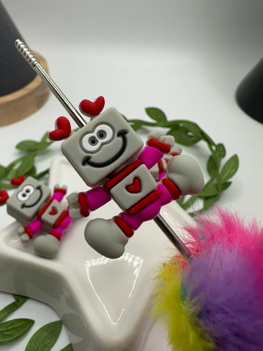 Robot Valentine Bead, Silicone focal bead, cute bead for pens, bead for beadable items, bead double sided silicone bead 29mm