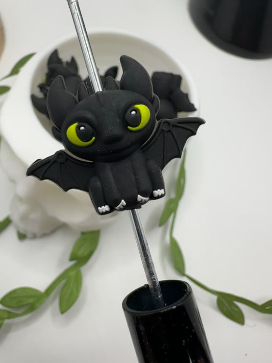 3D black dragon, cute silicone mushy bead, beads for pens,  printed silicone bead, focal bead, 25.5mm