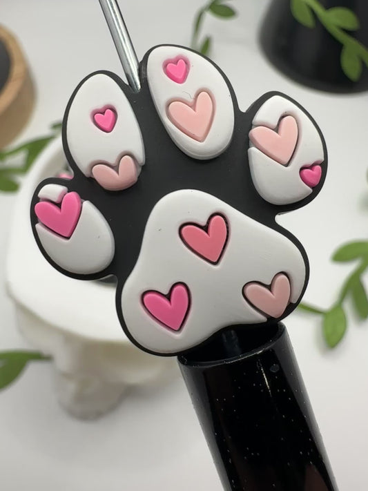 Heart paw print, bead for pens, crafting beads, supplies, focal, supply bead, silicone focal  beadable items, 1pc, 28.5mm