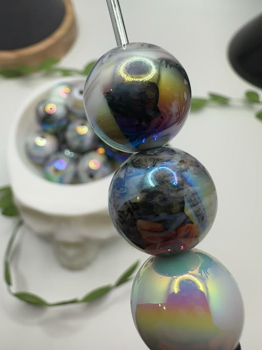 Black Swan Marble swirl bubblegum bead, acrylic 15.5mm beads for pens, beading supplies, beading, marble pattern acrylic beads