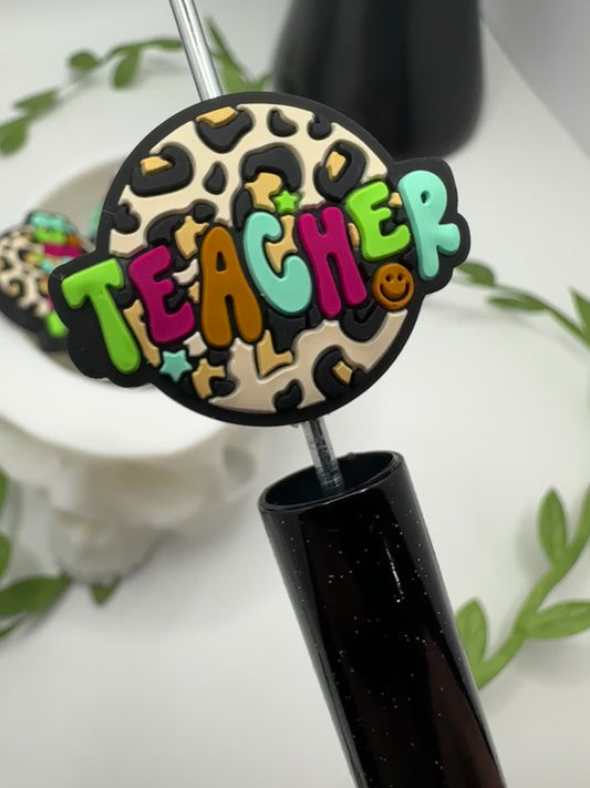 Teacher cheetah focal bead, silicone bead, silicone bead for pens, crafting beads, supplies, focal, silicone supply bead 24mm